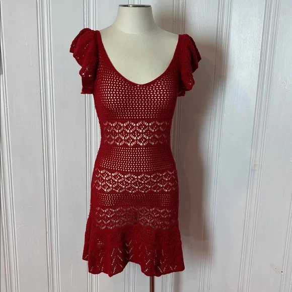 ZARA Red Crochet Dress + Slip Dress Set, 2-in-1 Summer Boho Feminine Size Small - Picture 1 of 16